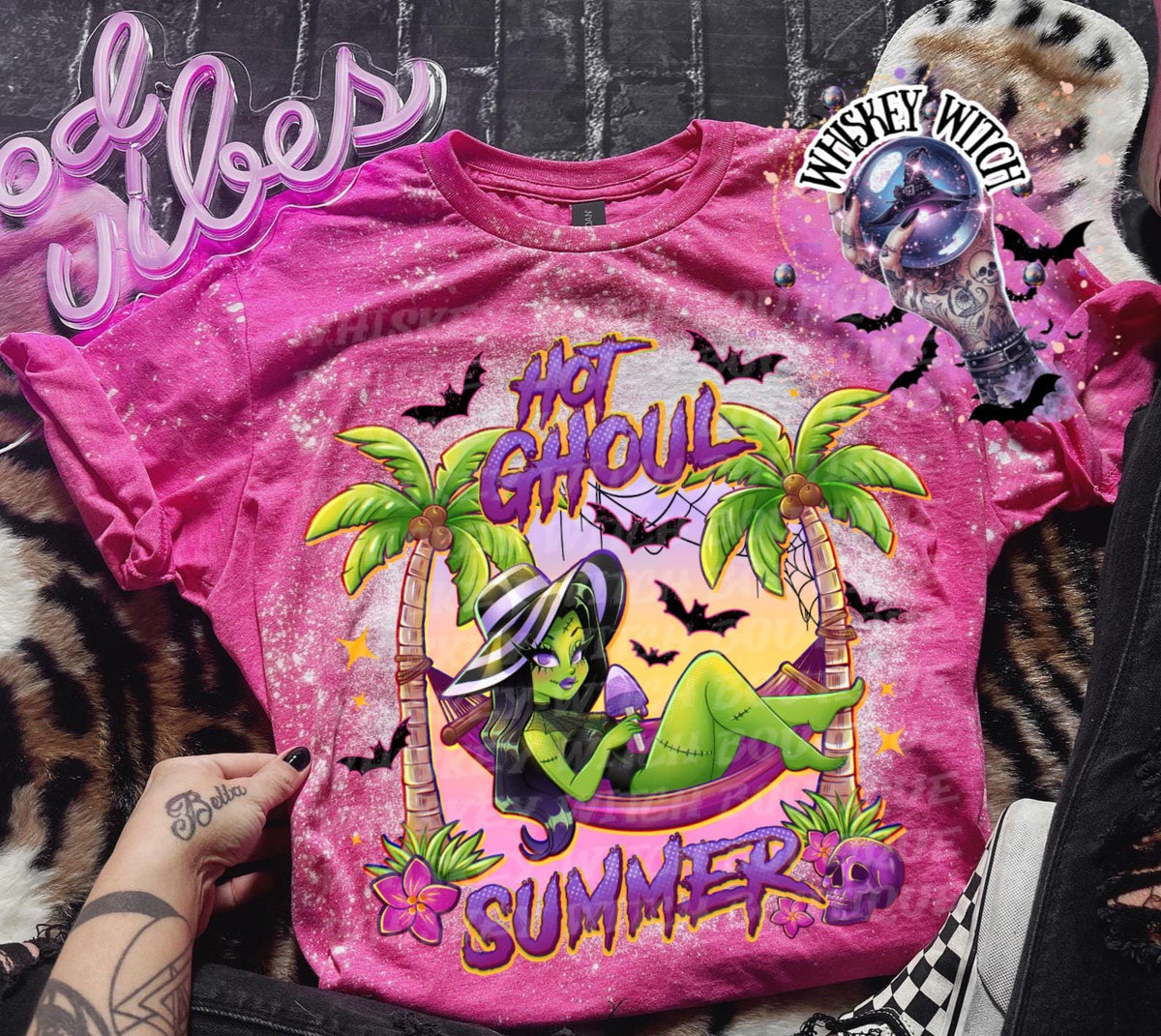 Hot Ghoul Summer Tee, Tropical Witch Shirt, bleached tee, acid washed