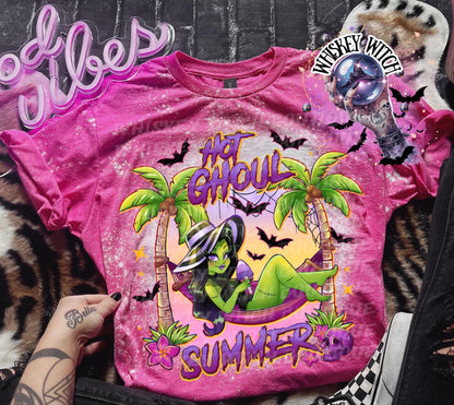 Hot Ghoul Summer Tee, Tropical Witch Shirt, bleached tee, acid washed