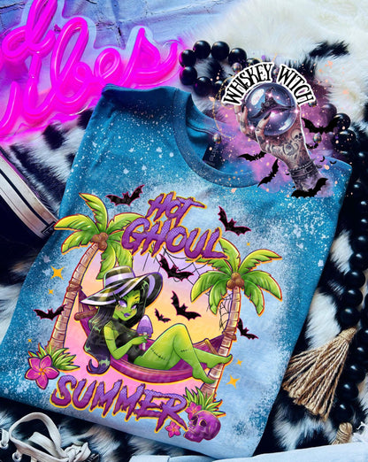 Hot Ghoul Summer Tee, Tropical Witch Shirt, bleached tee, acid washed