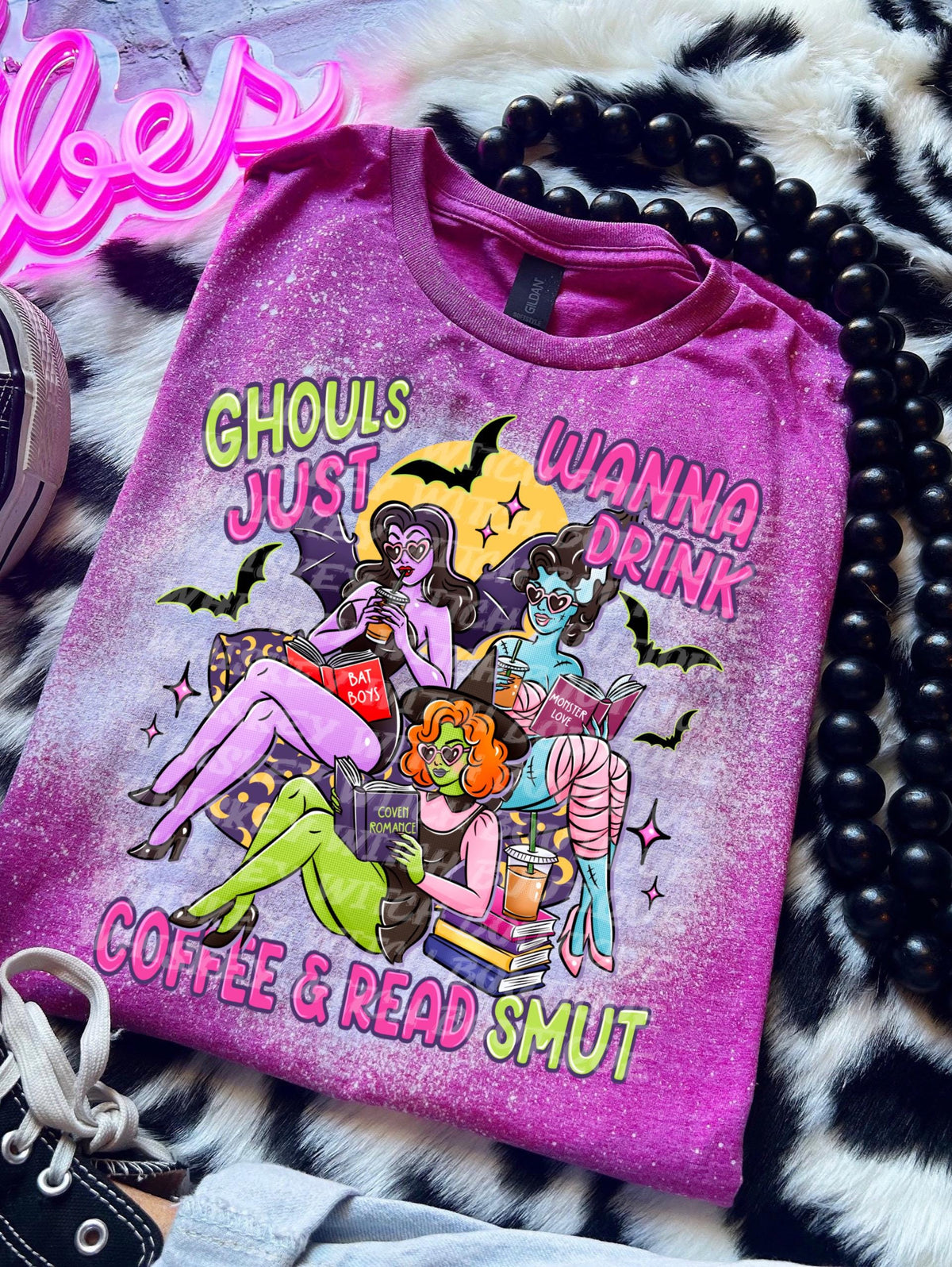 Smut Reader Tee, Ghouls Just Wanna Drink Coffee Shirt, dark romance, bleached tshirt