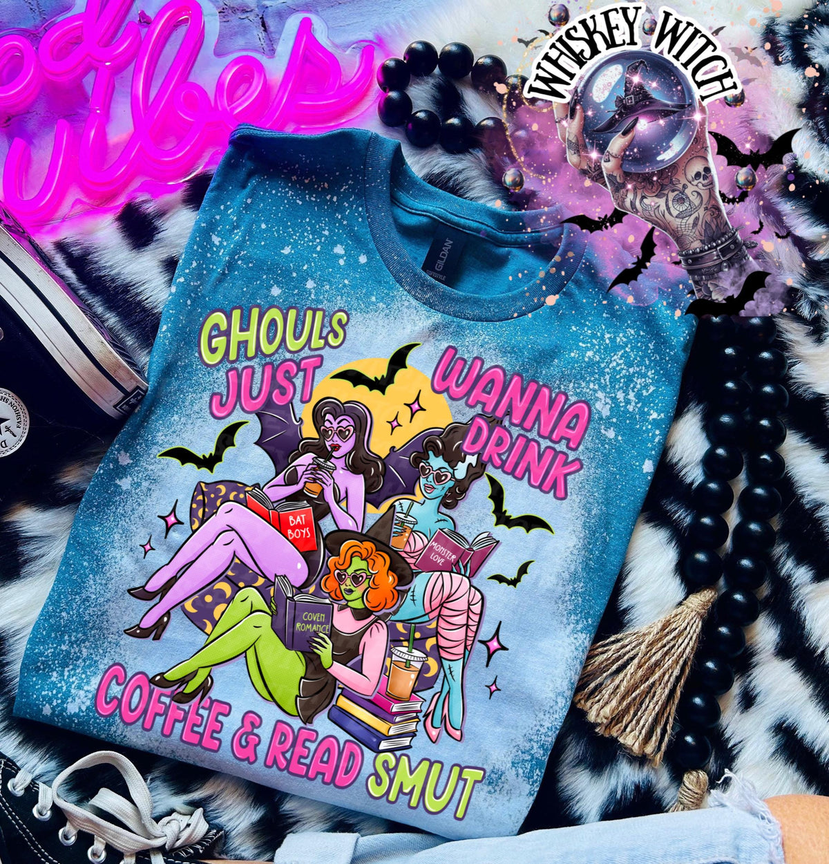 Smut Reader Tee, Ghouls Just Wanna Drink Coffee Shirt, dark romance, bleached tshirt