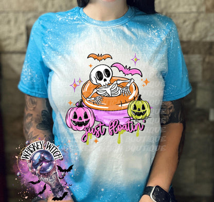 Spooky Summer Shirt, Cute Skeleton Pool Float Tee, Summerween Graphic T-Shirt