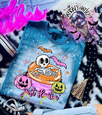 Spooky Summer Shirt, Cute Skeleton Pool Float Tee, Summerween Graphic T-Shirt