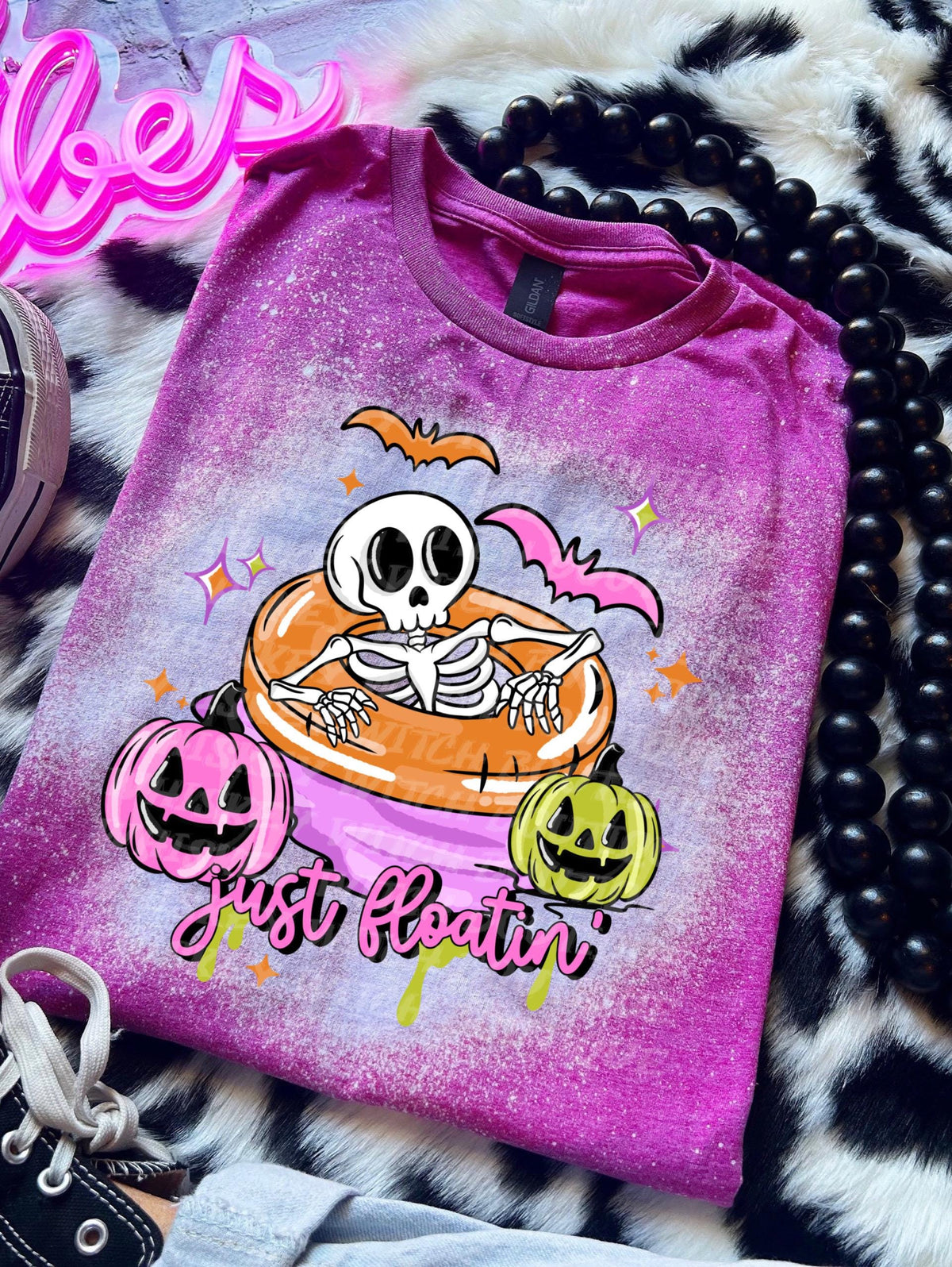Spooky Summer Shirt, Cute Skeleton Pool Float Tee, Summerween Graphic T-Shirt