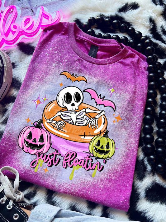 Spooky Summer Shirt, Cute Skeleton Pool Float Tee, Summerween Graphic T-Shirt