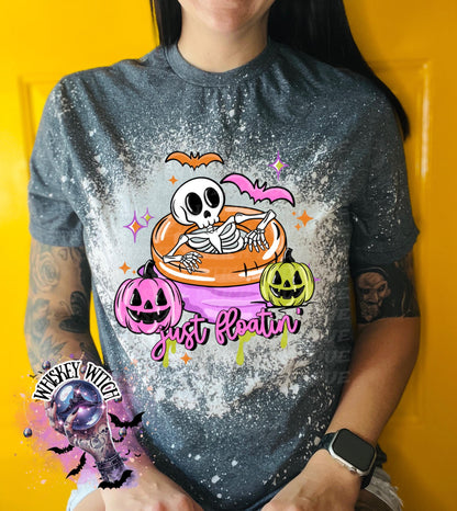 Spooky Summer Shirt, Cute Skeleton Pool Float Tee, Summerween Graphic T-Shirt