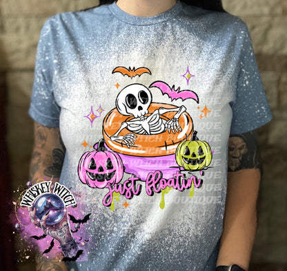 Spooky Summer Shirt, Cute Skeleton Pool Float Tee, Summerween Graphic T-Shirt