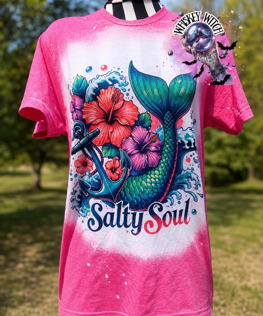 Salty Soul Mermaid Shirt, Sea Witch Tropical Graphic Tee, Bleached Coastal Boho Top