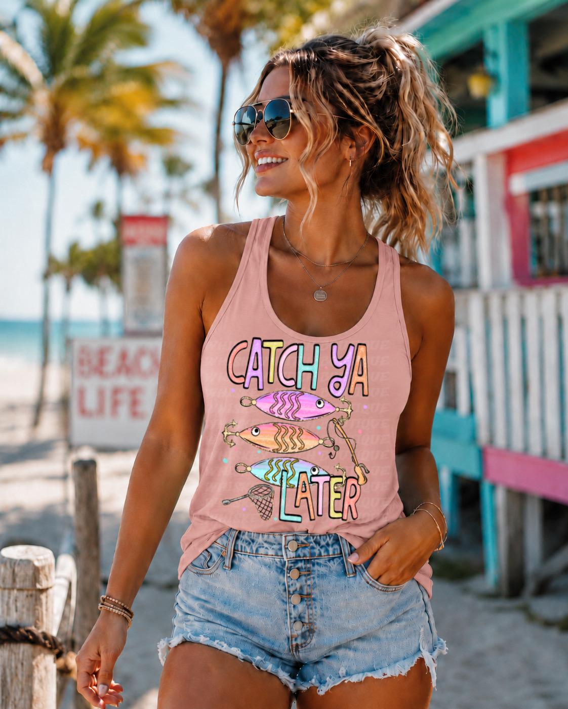 Fishing Tank Top for Women, Catch Ya Later Racerback Beach Tank
