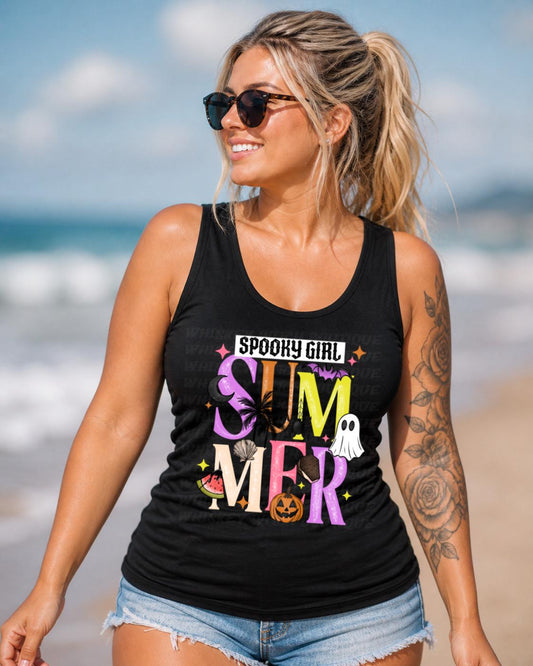 Spooky Girl Summer Tank Top, Black Racerback Beach Shirt
