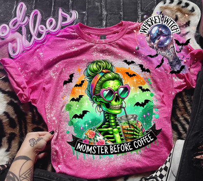 Momster Coffee skeleton bleached tee | vintage | retro | funny shirt | Halloween | snarky | goth | custom | mom | summer | soft tee