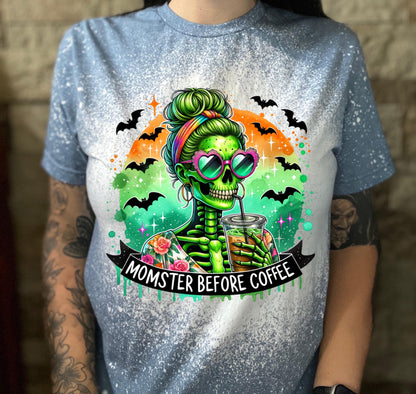 Momster Coffee skeleton bleached tee | vintage | retro | funny shirt | Halloween | snarky | goth | custom | mom | summer | soft tee