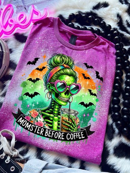 Momster Coffee skeleton bleached tee | vintage | retro | funny shirt | Halloween | snarky | goth | custom | mom | summer | soft tee