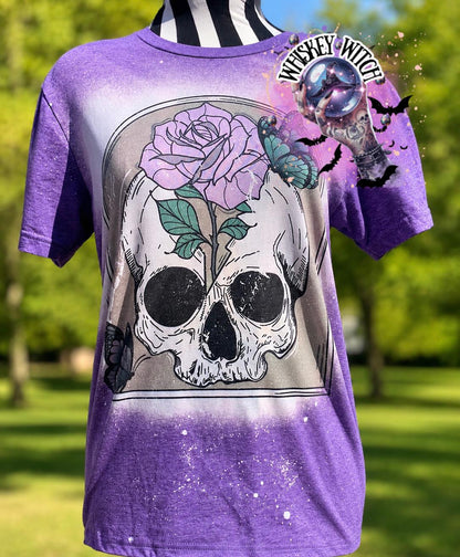 Bleached Tee | Purple Floral Skull | retro | distressed | best seller | bleached tshirt | custom | gift | vintage | best seller | trending