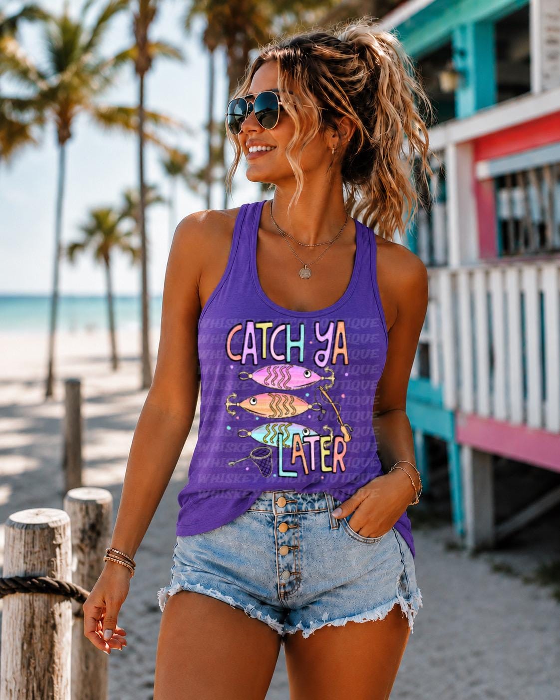 Fishing Tank Top for Women, Catch Ya Later Racerback Beach Tank