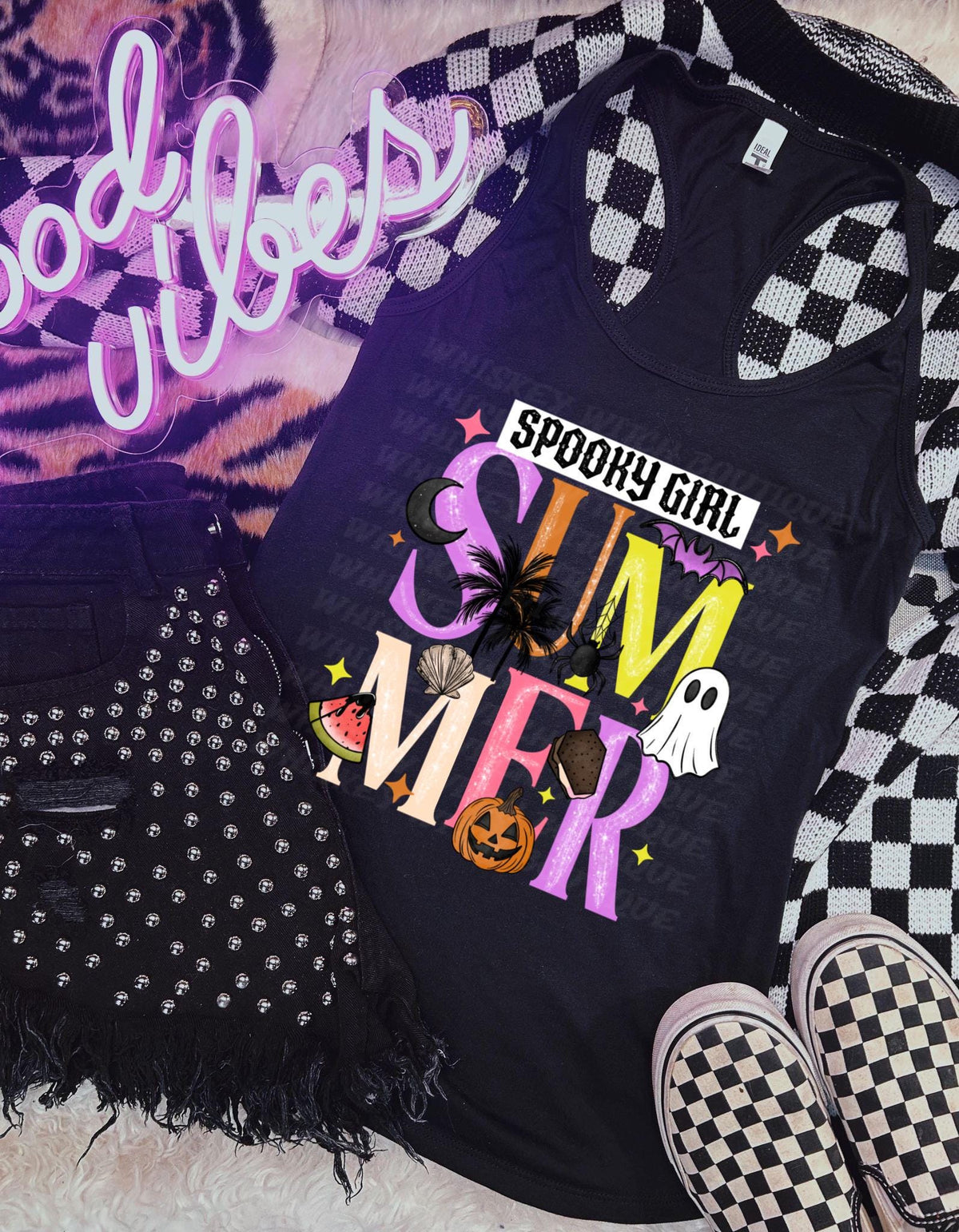 Spooky Girl Summer Tank Top, Black Racerback Beach Shirt