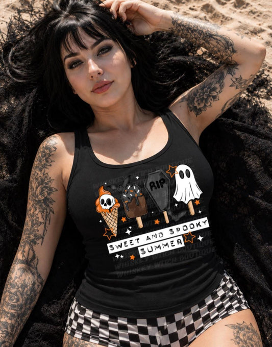 Spooky Summer Tank Top, Ghost Ice Cream Beach Shirt for Women