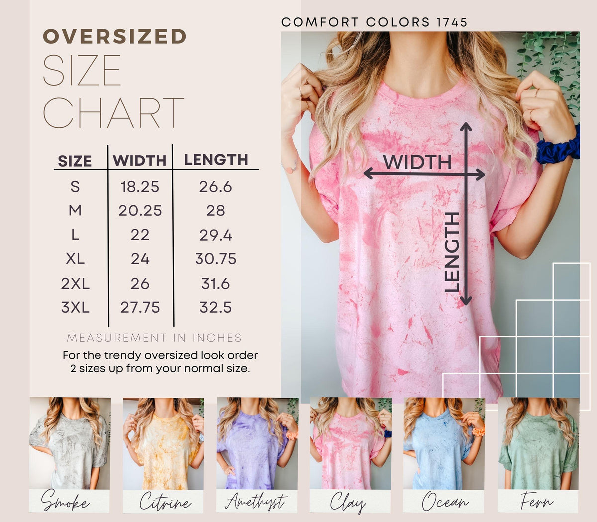 sizing chart for comfort colors color burst