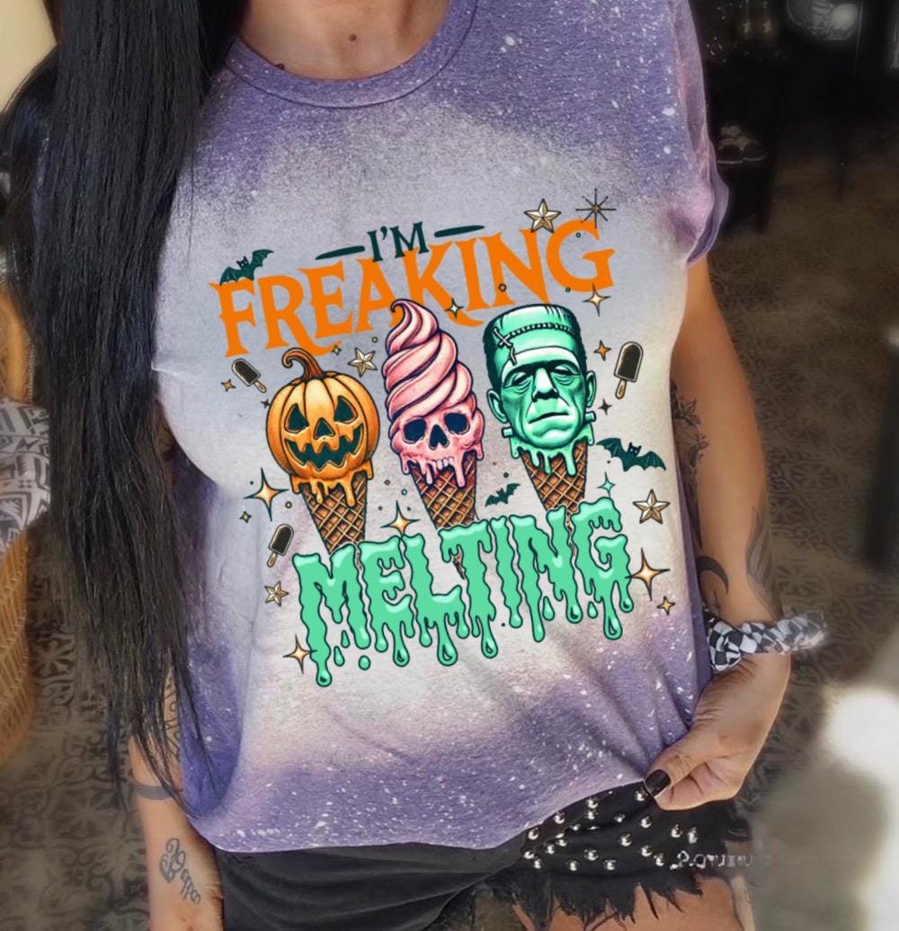 Handmade Summerween shirt featuring a funny spooky ice cream monster design, perfect for women who love Halloween vibes, horror-inspired tees, and cute spooky summer outfits.