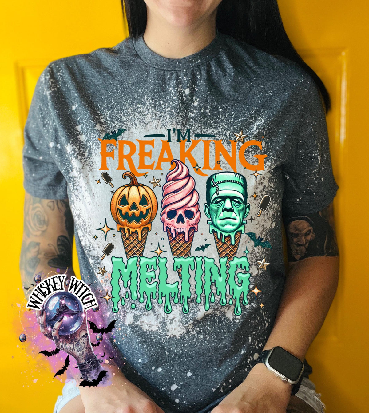 Handmade Summerween shirt featuring a funny spooky ice cream monster design, perfect for women who love Halloween vibes, horror-inspired tees, and cute spooky summer outfits.