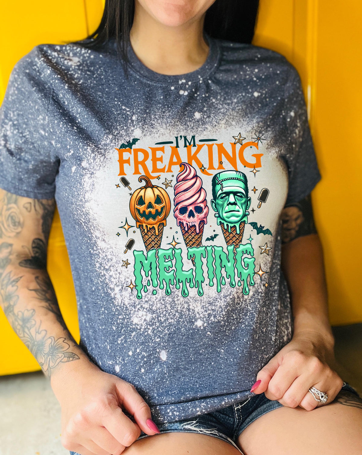 Handmade Summerween shirt featuring a funny spooky ice cream monster design, perfect for women who love Halloween vibes, horror-inspired tees, and cute spooky summer outfits.
