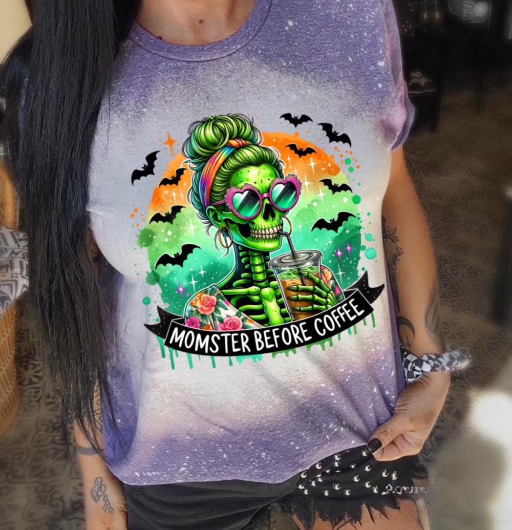 Momster Coffee skeleton bleached tee | vintage | retro | funny shirt | Halloween | snarky | goth | custom | mom | summer | soft tee