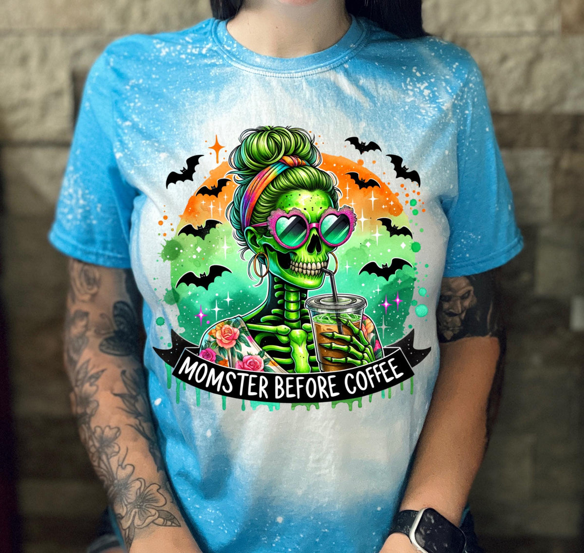 Momster Coffee skeleton bleached tee | vintage | retro | funny shirt | Halloween | snarky | goth | custom | mom | summer | soft tee