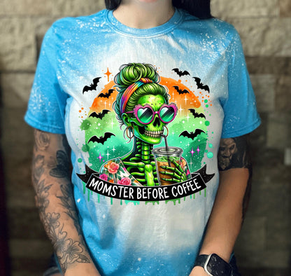 Momster Coffee skeleton bleached tee | vintage | retro | funny shirt | Halloween | snarky | goth | custom | mom | summer | soft tee