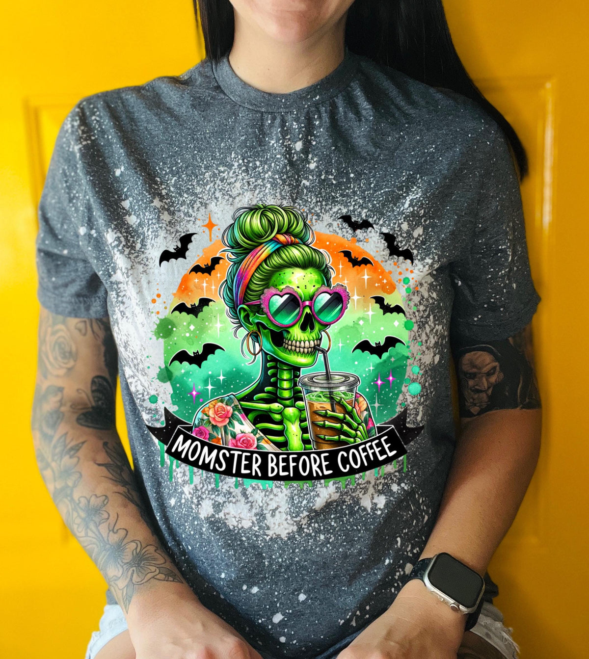 Momster Coffee skeleton bleached tee | vintage | retro | funny shirt | Halloween | snarky | goth | custom | mom | summer | soft tee