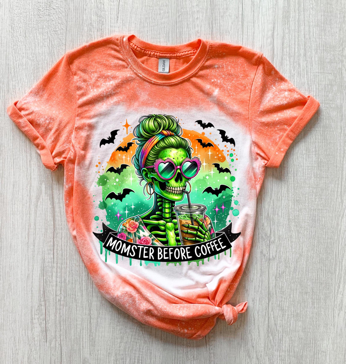 Momster Coffee skeleton bleached tee | vintage | retro | funny shirt | Halloween | snarky | goth | custom | mom | summer | soft tee