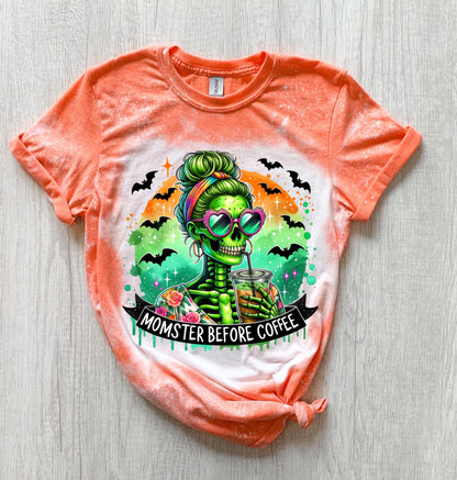 Momster Coffee skeleton bleached tee | vintage | retro | funny shirt | Halloween | snarky | goth | custom | mom | summer | soft tee
