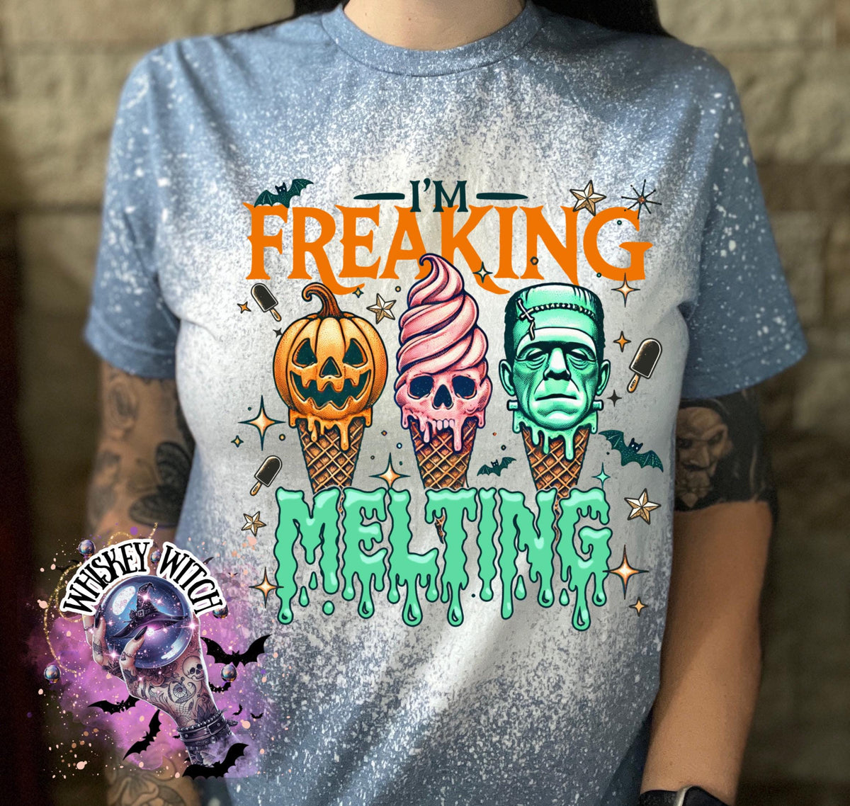 Handmade Summerween shirt featuring a funny spooky ice cream monster design, perfect for women who love Halloween vibes, horror-inspired tees, and cute spooky summer outfits.