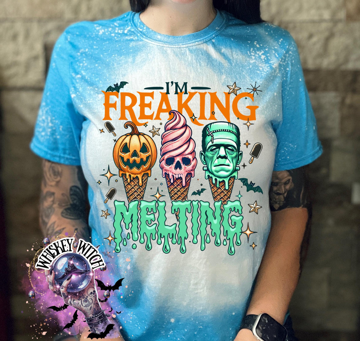Handmade Summerween shirt featuring a funny spooky ice cream monster design, perfect for women who love Halloween vibes, horror-inspired tees, and cute spooky summer outfits.