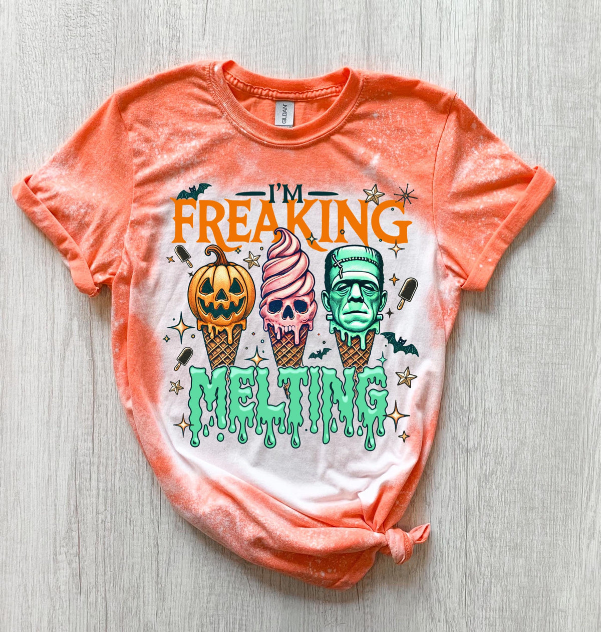 Handmade Summerween shirt featuring a funny spooky ice cream monster design, perfect for women who love Halloween vibes, horror-inspired tees, and cute spooky summer outfits.
