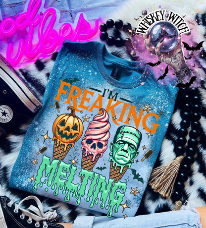 Handmade Summerween shirt featuring a funny spooky ice cream monster design, perfect for women who love Halloween vibes, horror-inspired tees, and cute spooky summer outfits.