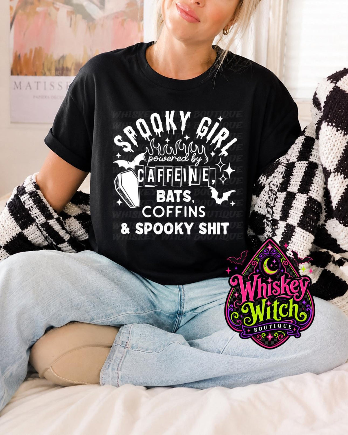 Spooky Girl Shirt, Caffeine Bats Coffins Tee for Gothic Coffee Lovers