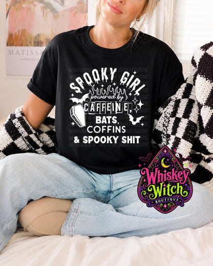 Spooky Girl Shirt, Caffeine Bats Coffins Tee for Gothic Coffee Lovers