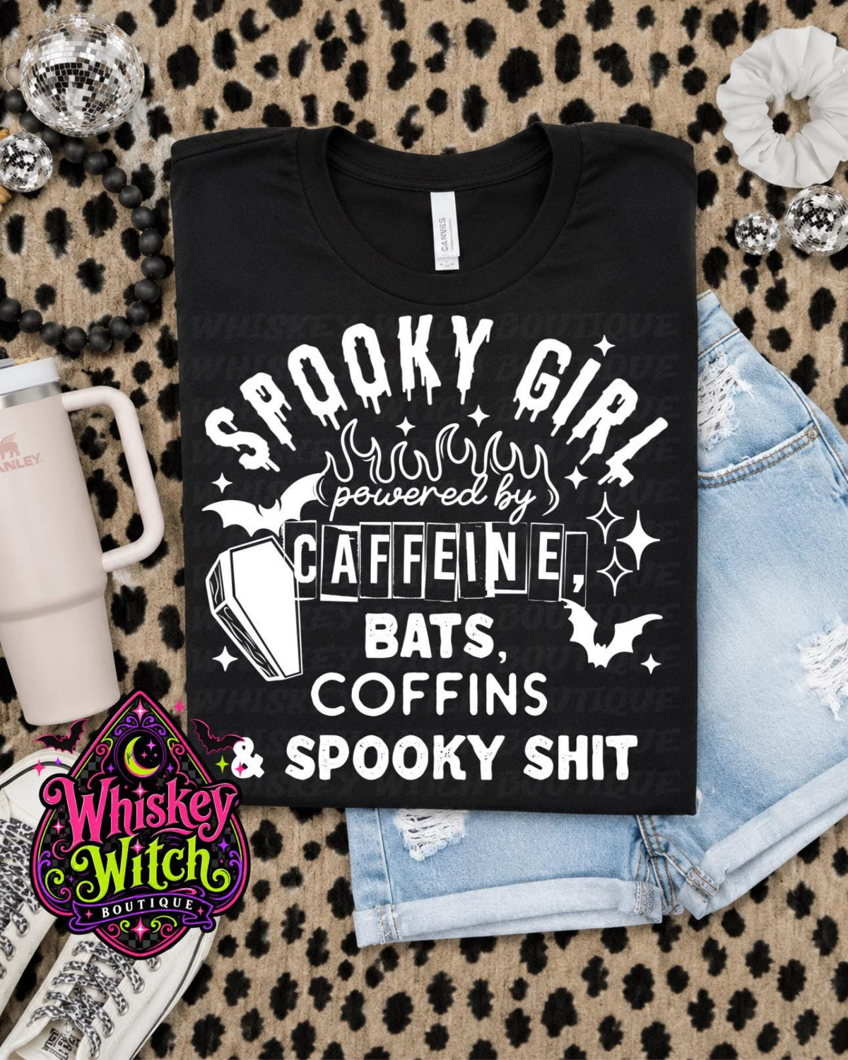 Spooky Girl Shirt, Caffeine Bats Coffins Tee for Gothic Coffee Lovers
