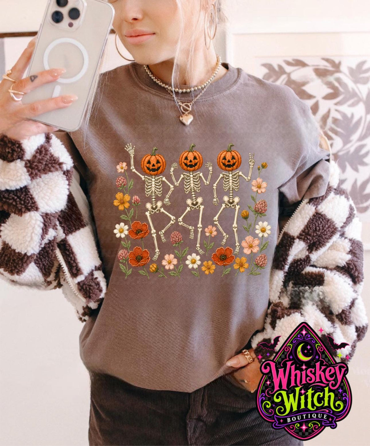 Dancing Skeleton Comfort Colors Shirt, Pumpkin Head Halloween Tee, Vintage Floral Spooky Graphic
