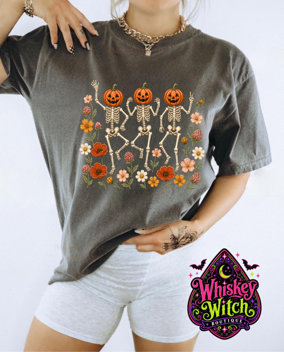 Dancing Skeleton Comfort Colors Shirt, Pumpkin Head Halloween Tee, Vintage Floral Spooky Graphic