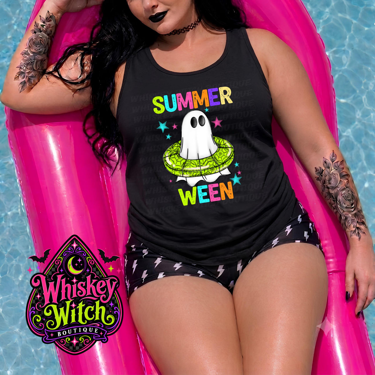 Summerween Tank Top, Spooky Ghost Shirt, Women’s Black Racerback Tank
