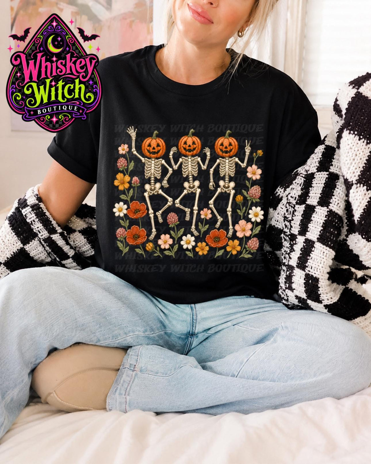 Dancing Skeleton Comfort Colors Shirt, Pumpkin Head Halloween Tee, Vintage Floral Spooky Graphic