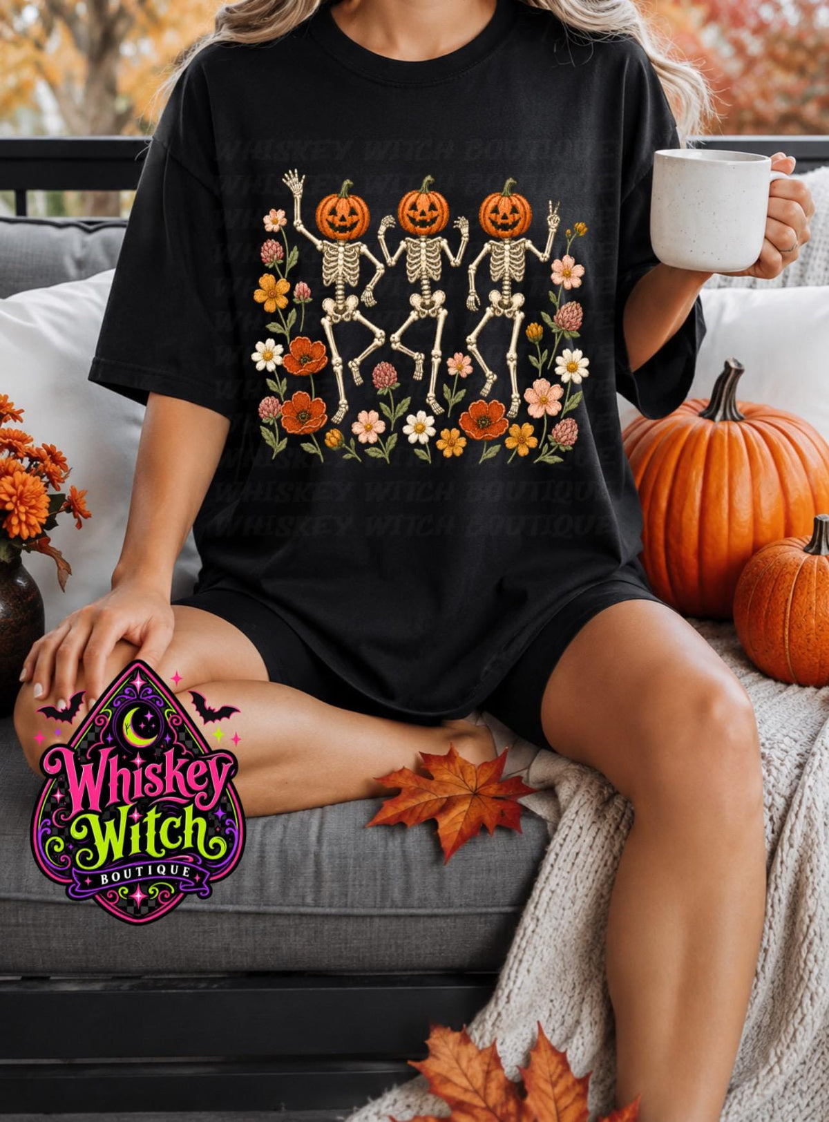 Dancing Skeleton Comfort Colors Shirt, Pumpkin Head Halloween Tee, Vintage Floral Spooky Graphic
