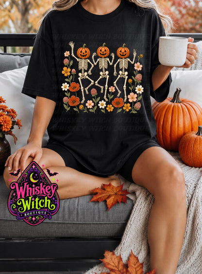 Dancing Skeleton Comfort Colors Shirt, Pumpkin Head Halloween Tee, Vintage Floral Spooky Graphic