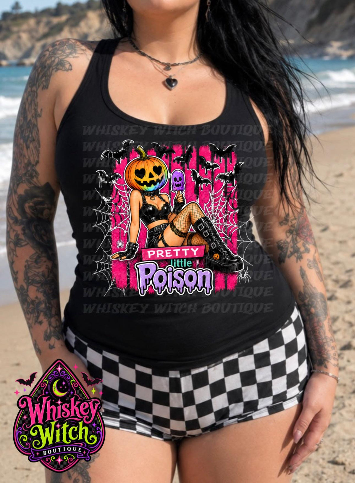 Pretty Little Poison Tank Top, Pumpkin Girl Halloween Shirt, Women’s Black Racerback