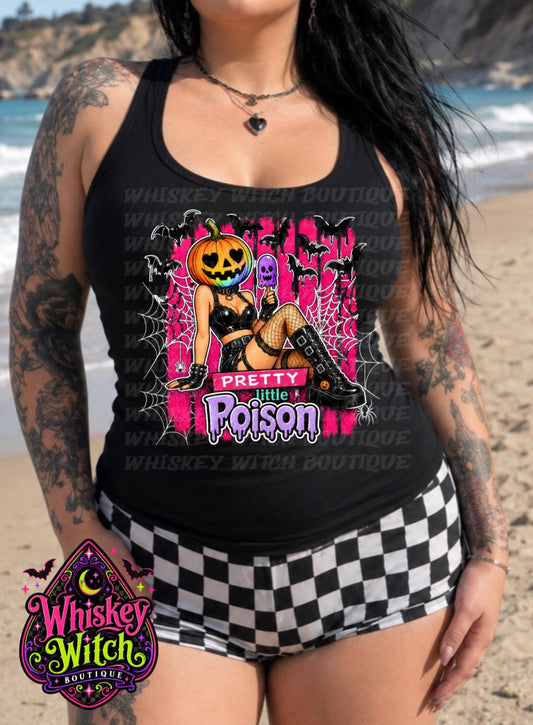 Pretty Little Poison Tank Top, Pumpkin Girl Halloween Shirt, Women’s Black Racerback