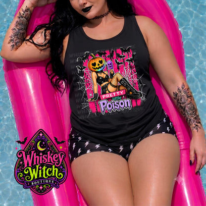 Pretty Little Poison Tank Top, Pumpkin Girl Halloween Shirt, Women’s Black Racerback