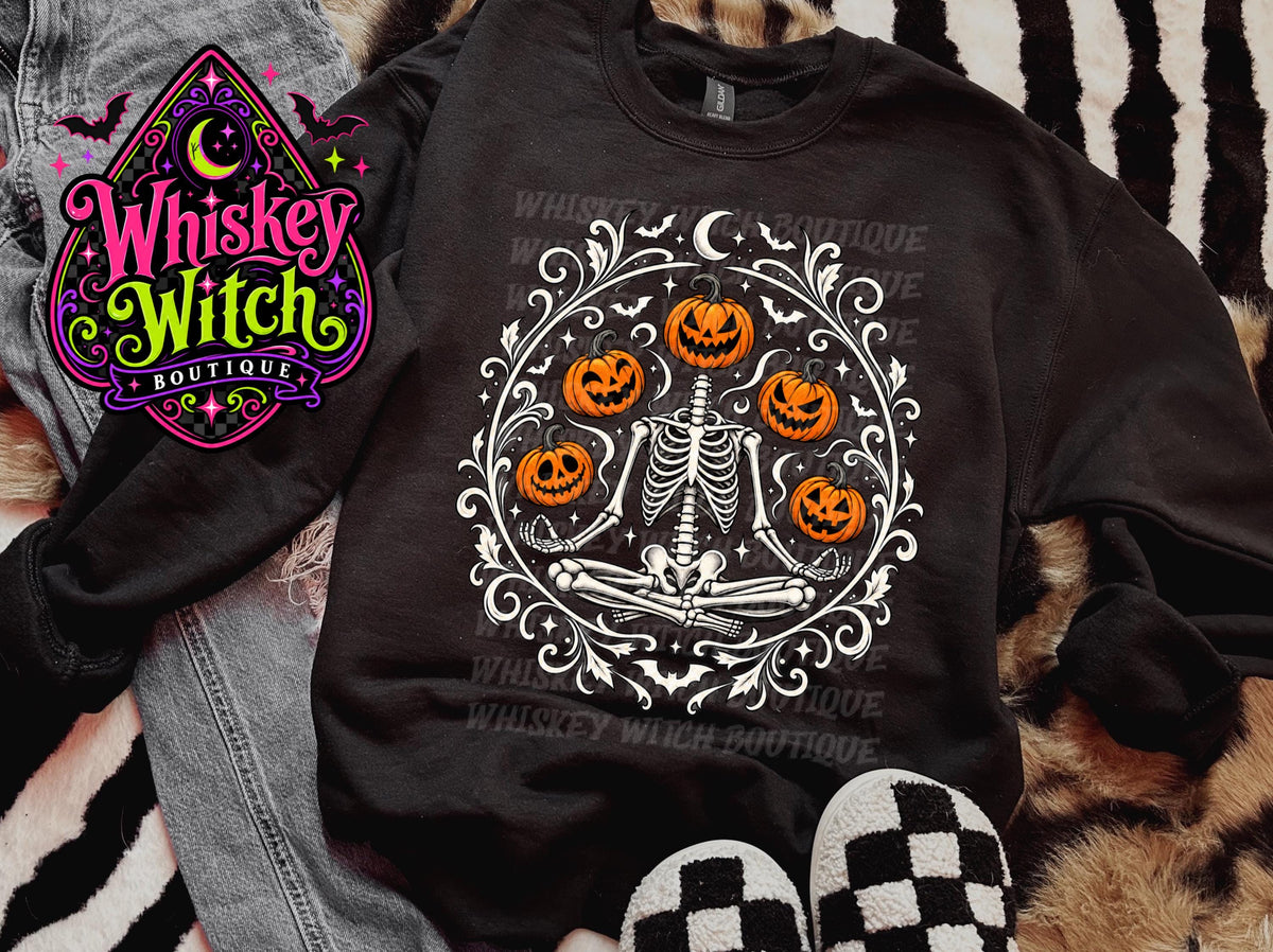 Halloween Skeleton Shirt, Pumpkin Graphic Tee | Spooky Gildan Crewneck Sweatshirt