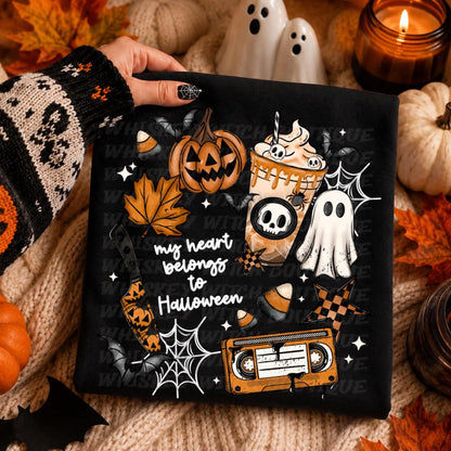 My Heart Belongs to Halloween T-Shirt: Witchy Retro Graphic Tee