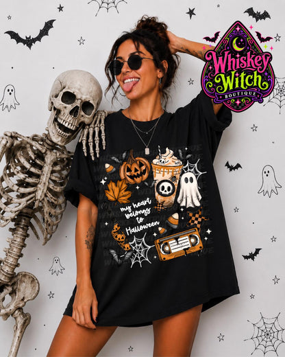 My Heart Belongs to Halloween T-Shirt: Witchy Retro Graphic Tee